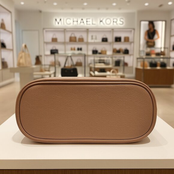 Michael Kors Pebbled Leather Crossbody Bag Taupe Gold Hardware Purse - Picture 2 of 5